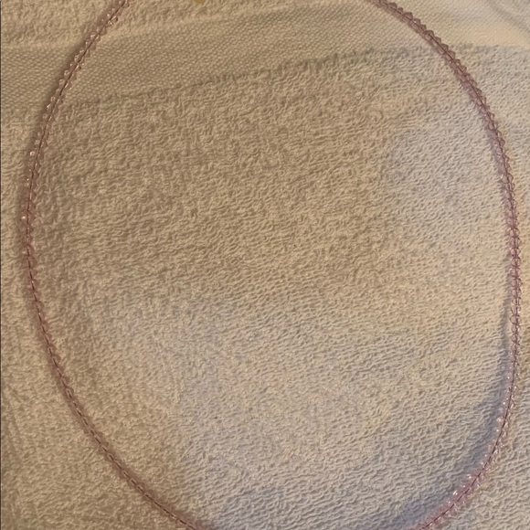 GoldTone Necklace with Jade-Coloured Acrylic and Pink Crystal Necklace - Picture 2 of 2